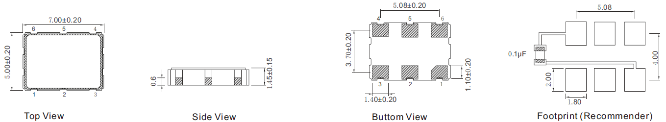 SMD-7050-LVDS-VCXO-DIMENSIONS