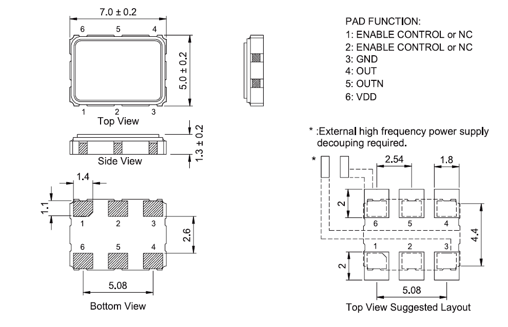 TXC-BG-SMD-7050-LVDS有源晶振尺寸图