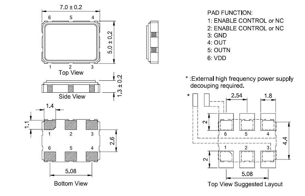 TXC-BC-SMD-7050-LVPECL有源晶振尺寸图