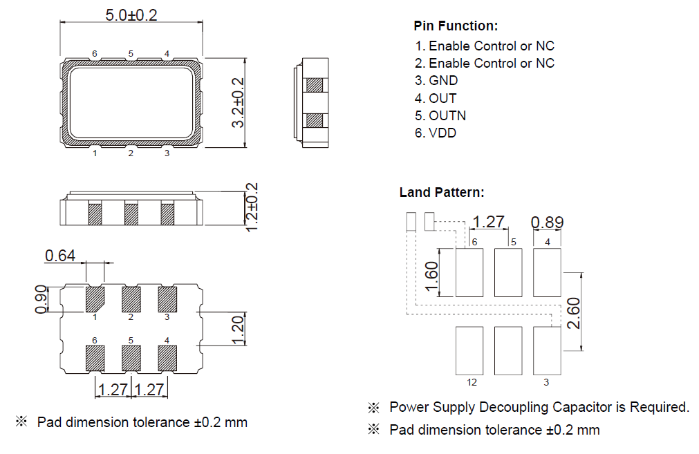 TXC-CA-SMD-5032-LVPECL有源晶振尺寸图