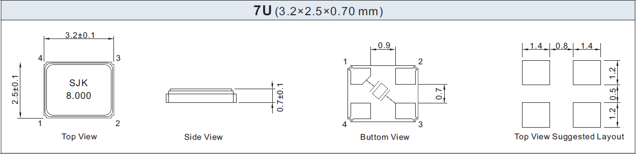 SMD3225贴片晶振尺寸图