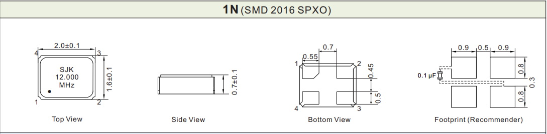 SMD2016有源晶振尺寸图