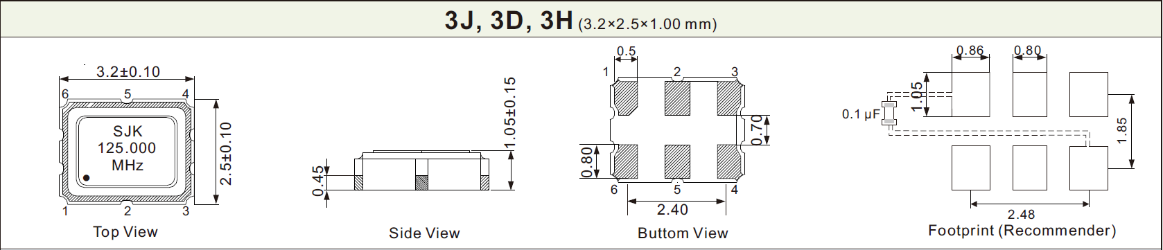 SMD 3225差分晶振尺寸图