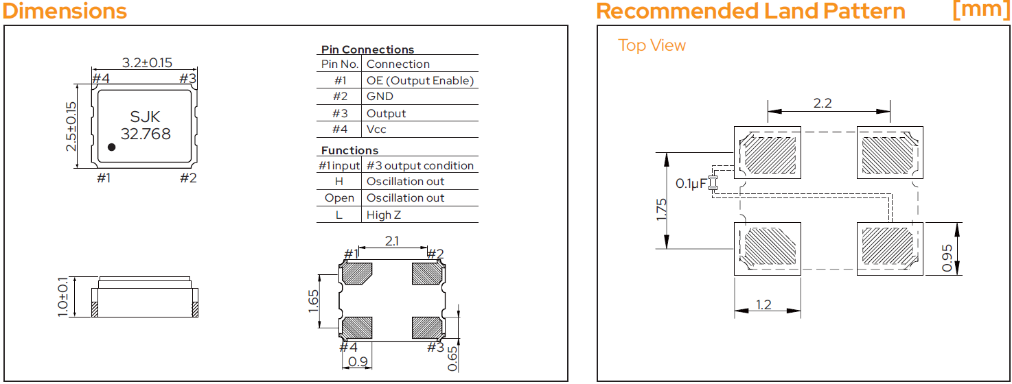 SMD3225-32K-CXO-Dimensions